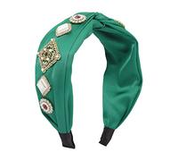 Hair Band，Women's Fashion Pearl Knotted Fabric Headband Solid Colour Square Rhinestone Hair Band Satin Temperament Wide Hair Accessories(Rose Red)