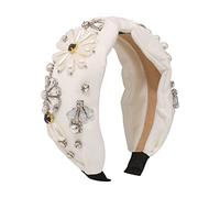 Hair Band，Women's Fashion Pearl Satin Fashion Temperament Headband Retro Court Imitation Diamond Hair Accessories Wide Side Knotted Headband (White)(White)