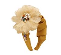 Hair Band，Women's Fashion Pleated Court Fabric Hair Band Gauze Flower Hair Hoop Solid Colour Pearl Hair Accessories for Women Girls(Yellow)