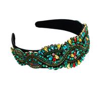 Hair Band，Women's Fashion Wind hairband Trendy exaggerated super flash gemstone headband luxury heavy duty full of diamonds wide side vintage hair accessories(Green)