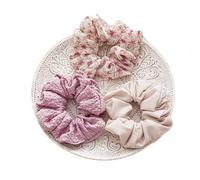 Hair Bands 3 Pack Chiffon Big Scrunchies Set Flower Print Fabric Hair Tie Elastic Head Band Rope Ponytail Holder(Pink purple)