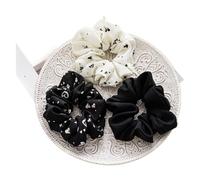 Hair Bands 3 Pack Chiffon Big Scrunchies Set Flower Print Fabric Hair Tie Elastic Head Band Rope Ponytail Holder(White black)