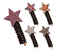 Hair Bands for Girls 5PCS Telephone Wire Spiral Hair Ties No Damage with Rhinestone Pentagram Decor Phone Cord Ponytail Holder for Hair Styling Accessories, Hair Bands for Girls