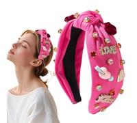 Hair Bands for San - Headband Embellished with a Beaded Top Knot Top with Pink Rhinestone Knotted | Jeweled Knot with Rhinestones at