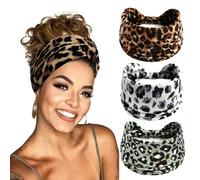 Hair Bands for Women, 3 Pcs Elastic Head Bands Boho Wide Soft Ladies Headband, Yoga Sports Hair Accessories for Women (Leopard Print)