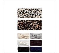Hair Bands for Women, 8 Pcs Boho Wide Soft Elastic Headbands, Leopard Print & Solid Color Yoga Sports Hair Accessories, Comfortable Headbands for Women's Hair & Daily Use