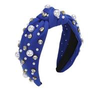 Hair Bands,Knot Headband with Pearls and Rhinestones, Wide Hairband, Retro, Elegant Women's Accessories, Fabric(Blue)
