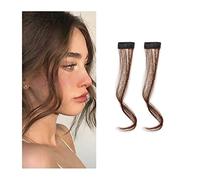 Hair Bangs 2Pcs/set Synthetic Hair Bangs Clip in Front Side Bangs Wavy Curly Hair Extensions 30/35CM Long Natural Dragon beard Bangs Hairpiece for Women Bangs Extension(30cm Light Brown)