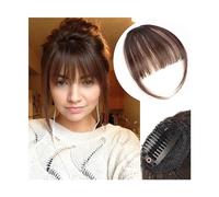 Hair Bangs Clip In Bangs Clip In Hair Extensions, Brown Black Air Bangs Fringe with Temples Hairpieces for Women Curved Bangs Clip in Bangs(Color:Q32-Dark-brown)