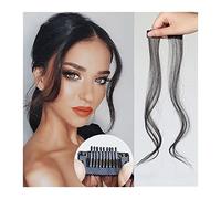 Hair Bangs Long Side Air Bangs, Wavy Curly Clip in Bangs Front Side Bangs for Women Daily Use 2 PCS Set Long Temples Natural Synthetic False Fringe Bangs Bangs Extension(Natural black)
