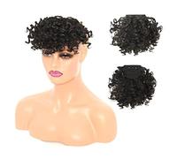 Hair Bangs Synthetic Hair Bangs Afro Curly Bang For Black Woman Curly Fake Fringe Clips In Bangs Wig Hair Natural Soft Synthetic Fiber Hair accessories Clip in Bangs,A