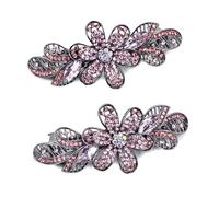 Hair Barrettes for Women and Girls Fashion Hair Clips, Elegant Sparkly Glitter Rhinestones Flower Hairpin Hair Accessories 2PCS (Cherry Pink)