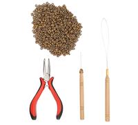 Hair Beads, Beads For Hair, Hair Extension Kit Pliers Pulling Hook Bead Device Tool Kits and 500PCS Black Silicone Lined Micro Rings (7# 1000pcs Silicone Rings)