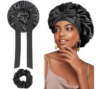 Hair Bonnet for Sleeping, Silk Bonnet for Sleeping Silk Hair Wrap for Sleeping, Satin Bonnet It Allows You to Sleep With Less Friction Between Your Hair Preventing Your Hair (1 Hair hat 1 Scrunchie)