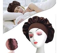 Hair Bonnet for Sleeping, Wide Band Satin Bonnet, Night Sleep Cap Silk Bonnet for Women Girls, Hair Care Sleeping Head Cover Elastic Hat Hair Bonnet for Black Hair Curly Hair (1pcs Brown)