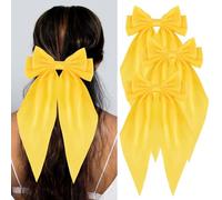Hair Bow Long Tail, Oversized Hair Bows and Ribbons, Bowknot Hair Barrette (Bright Yellow 3Pk)