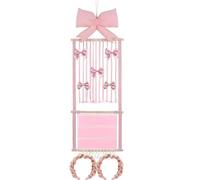 Hair Bow Organizer - Pink Mesh Bag with Hooks - Hair Tie Organizer Claw Clip Holder - for Women Headband Hairpin Bedroom Living Room Home Decor Apartment Dorm