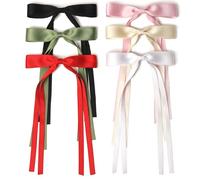Hair Bows for Women, 6PCS Bow Hair Clips with Long Tail, Cute Hair Clips with Bowknots, Hair Ribbons for Women, Hair Bow Clips