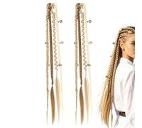 Hair Braid with Beads Clip-in Boho Twist Hairpiece | 1-Pair Women Braid Ponytail Extensions for Women Daily Vacation Beach Party Wedding Cosplay