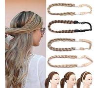 Hair Braided Hair Extensions Headband Classic Chunky Wide Plaited Braids Elastic Stretch Hairpiece Women Girl Beauty Accessory Width 1" - Light Brown mix Ash Blonde