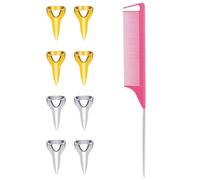 Hair Braiding Kit For Women, 9 Pcs Hair Parting Tool Set with 1 Pink Pointed Tail Combs, 8 Stitch Braid Tool Finger Parting Rings for Easy and Quick Braiding and Hairstyling