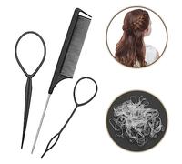 Hair Braiding Tool Rat Tail Comb French Braid Accessories Pony Metal Pin - Parting looping Elastic ties Girls Gift Set By HY DOT, Black Braiding Tools