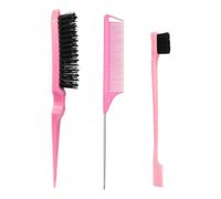 Hair Brush and Comb Set, Pink,3 Pcs Slick Back Hair Brush Set with Edge Brush, Bristle Brush, Rat Tail Comb, Teasing Brush Set for Smoothing Baby Hair & Flyaways - Pink
