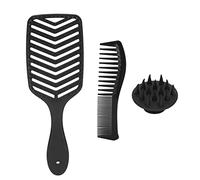 Hair Brush Comb Set Professional Detangling Styling Tools Hollow Out Wide Teeth Shampoo Brush For Women Men Salon Home Use ABS Material 3PCS Black
