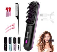 Hair Brush,Glow Wave Wireless Heated Brush for Short Hair,Glow Wave Cordless USB Charging,3 Heat Settings & Led Screen,for Travel and Frizz-Free Styling (Black)