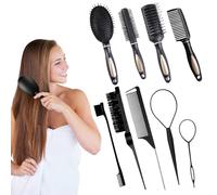 Hair Brush Set, 9Pcs Hair Brush Sets for Women, Anti-Static Detangling & Styling Combs Set, Have Edge Control, Boar Bristle & Rat Tail Tools, for Wet Curly Hair Straight Hairs, Thick Fine Hair
