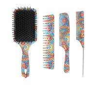 Hair Brush Set Non Slip Handle Massaging Relieves Pressure Promote Blood Circulation Coloured Painted Hair Paddle Brush Set with Tail Comb