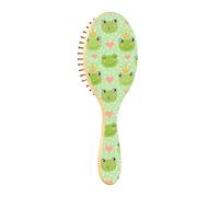 Hair brush wood cartoon cute frogs hearts points green paddle hairbrush wooden hairbrush for women natural hairbrush