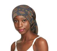 Hair Buff Sleep Cap Satin Lining for Dreadlocks, Braids, Curly Hair Adjustable Unisex, Grey Pattern, One Size