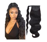 Hair Bun 12-26 Inches Long Wavy Ponytail Extensions Brazilian Human Hair Wraparound Ponytail Wig Hair Bun for Black Women Hair Bun Piece(24inch 150g)