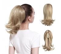 Hair Bun 12inches Women Medium Long Hair Slightly Warped Ponytail Claw Clip Style Ponytail Hair Extension Wig Curly Hair Bun Hair Bun Piece(Dirty Blonde)