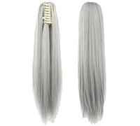 Hair Bun 1Pcs Straight Clip In Hairpiece Hair Extensions Blonde Gray Little Pony Tail Synthetic Hair Claw Ponytail(Natural Color)