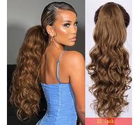Hair Bun 22 Inch Synthetic Ponytail Hair Extensions Long Wavy Drawstring Stylish Ponytail Hair Extensions Bun for Women Bun(Brown-22)