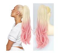 Hair Bun 26" Long Wavy Drawstring Ponytail Synthetic Ponytail With Drawstring Hairpin Extension Wig Bun for Women's Everyday Hair Bun Piece(Blonde And Pink)