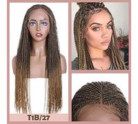 Hair Bun 30 Inch Twist Braided Wig Long Black Lace Braided Wig Women Long Straight Hair Synthetic Fiber Headgear Hair Bun wig(T1B-27)