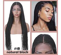 Hair Bun 30 Inch Twist Braided Wig Long Black Lace Braided Wig Women Long Straight Hair Synthetic Fiber Headgear Hair Bun Hair Bun Piece(Black)