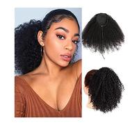 Hair Bun 8-24 Inch Black Curly Drawstring Ponytail Human Hair Extensions Afro Shaggy Ponytail Hair Extensions for Black Women Hair Bun Piece(10 inch)