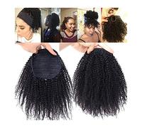Hair Bun 8-30 Inch Afro Shaggy Drawstring Ponytail Hair Extensions Curly Clip-on Brazilian Real Hair for Black Women Ponytail Hair Bun Piece(16 inch)