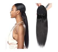 Hair Bun 8-30 Inches with Drawstring Ponytail Brazilian Real Hair Extensions Straight Ponytail Wig Hair Slices for Black Women Hair Bun Piece(14 inch)