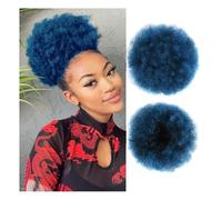 Hair Bun, Afro Puff Girl 8inch Kinky Curly Drawstring Ponytail Black Chignon Hair Extension Women's(Blue)
