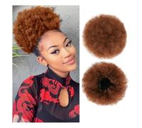 Hair Bun, Afro Puff Girl 8inch Kinky Curly Drawstring Ponytail Black Chignon Hair Extension Women's(Brown yellow)