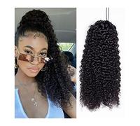 Hair Bun Brazilian Hair Ponytail Curl with Drawstring Hair Comb Ponytail Extensions Curly Ponytail Hair Clip for Black Women Hair Bun Piece(14inch 100g)