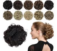 Hair Bun, Chignon Hairpiece with Combs - Curly Bun Extensions, Scrunchie Updo,for Daily Wear(Black brown)