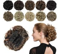 Hair Bun, Chignon Hairpiece with Combs - Curly Bun Extensions, Scrunchie Updo,for Daily Wear(Brown yellow)