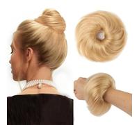 Hair Bun, Curly 100% Human Hair Fluffy Bun Scrunchies,for women(Bright gold)