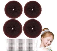 Hair Bun Donut, 4pcs Ring Style Donut Bun Shaper with 30 Hair Pins, Chignon Doughnut for Dancer Ballerina, Chignon Doughnut Bun Hair Accessories for Girls Kids Women DIY (Brown)